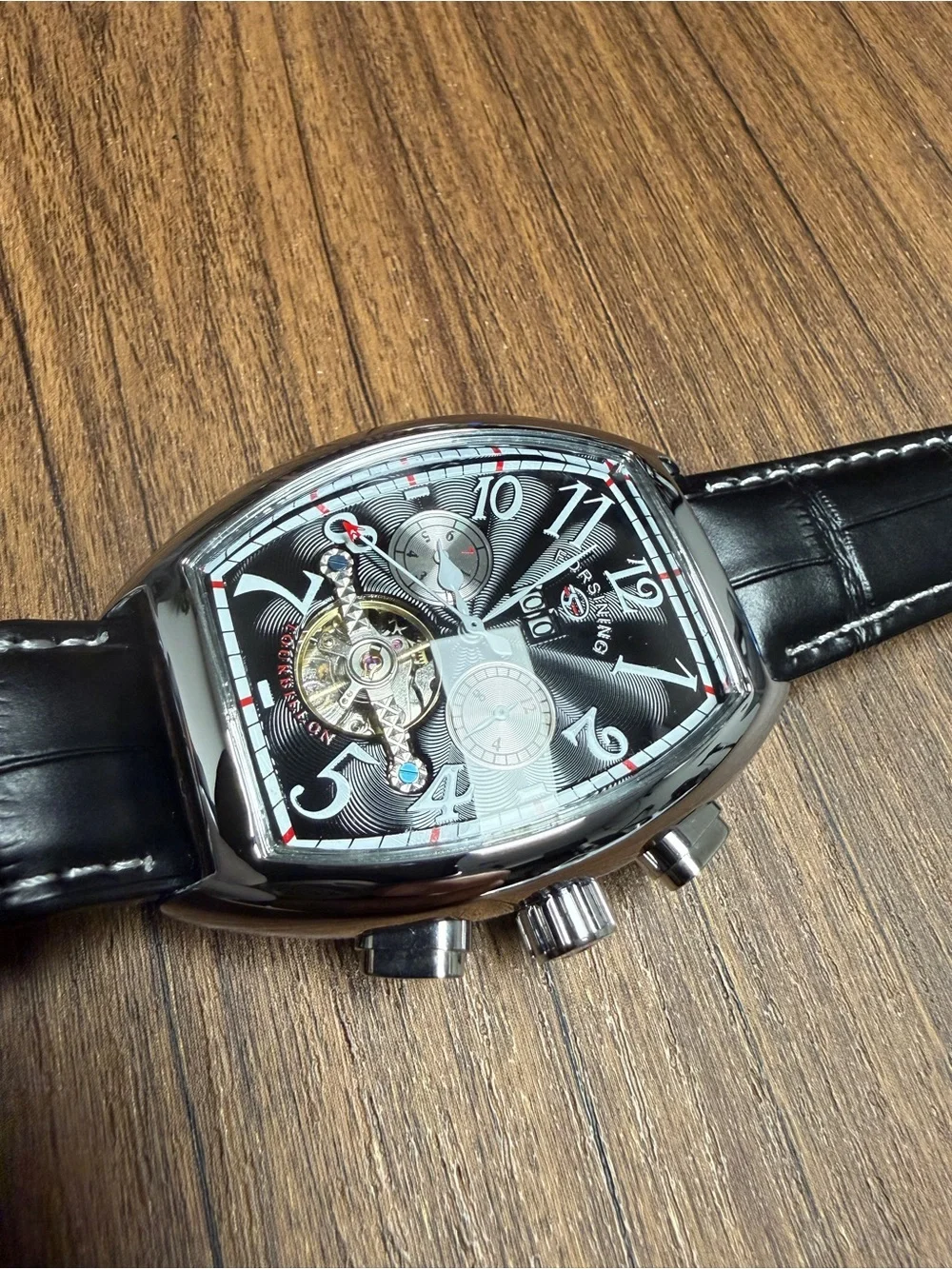 Black Dial Men’s Leather Strap Tourbillon Watch